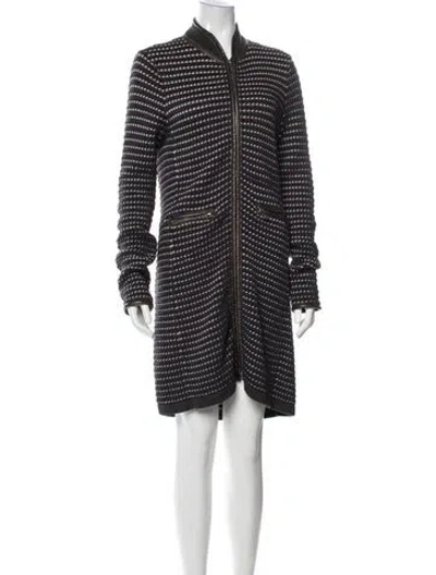 Pre-owned Tory Burch Merino Wool Striped Coat In Blue