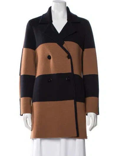 Pre-owned Tory Burch Merino Wool Striped Coat In Multi
