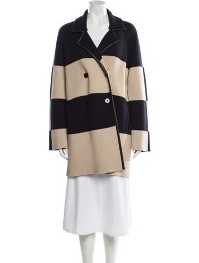 Pre-owned Tory Burch Merino Wool Striped Coat In Neutral