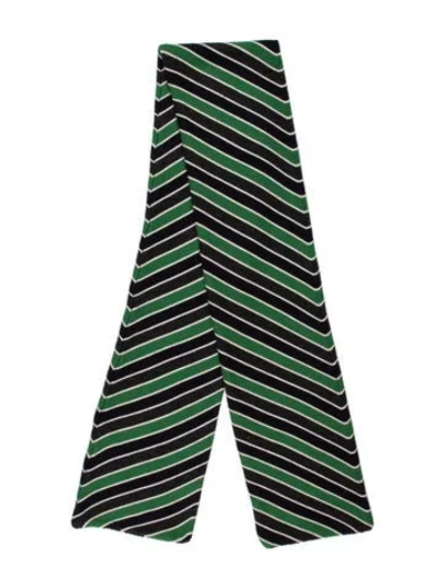 Pre-owned Tory Burch Merino Wool Striped Scarf In Blue