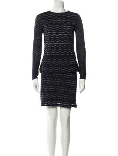 Pre-owned Tory Burch Merino Wool Striped Skirt Set In Blue