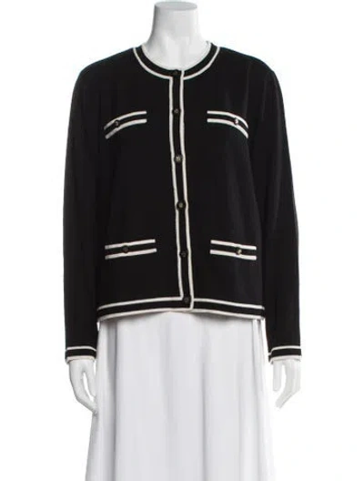 Pre-owned Tory Burch Merino Wool Striped Sweater In Black