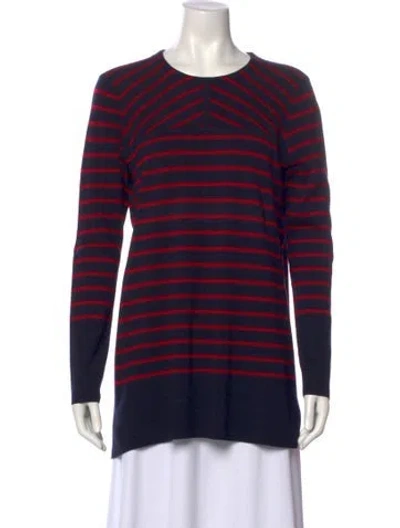 Pre-owned Tory Burch Merino Wool Striped Sweater In Black