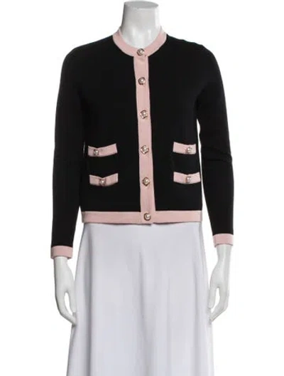 Pre-owned Tory Burch Merino Wool Striped Sweater In Black