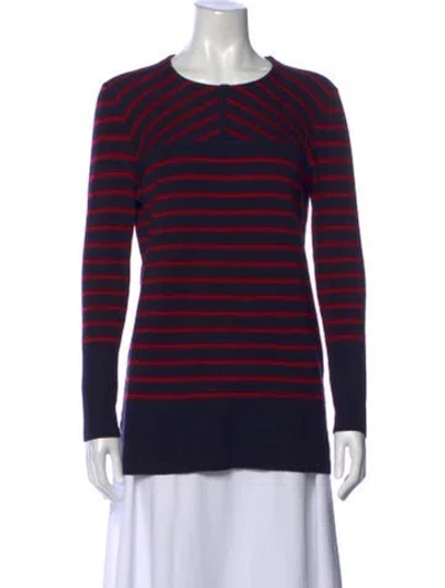 Pre-owned Tory Burch Merino Wool Striped Sweater In Black