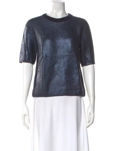 Pre-owned Tory Burch Merino Wool Striped Sweater In Blue