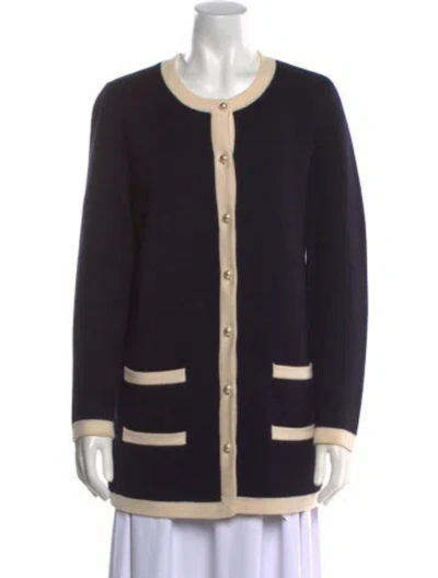 Pre-owned Tory Burch Merino Wool Striped Sweater In Blue