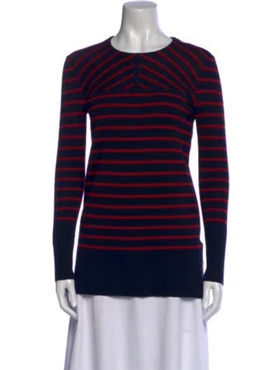 Pre-owned Tory Burch Merino Wool Striped Sweater In Blue
