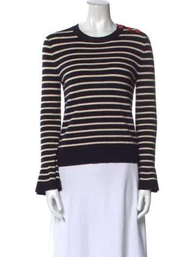 Pre-owned Tory Burch Merino Wool Striped Sweater In Blue