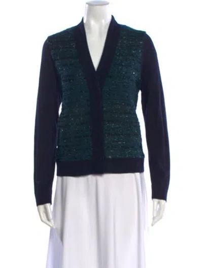 Pre-owned Tory Burch Merino Wool Striped Sweater In Blue