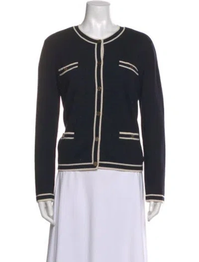 Pre-owned Tory Burch Merino Wool Striped Sweater In Blue
