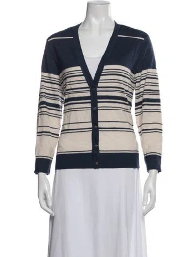 Pre-owned Tory Burch Merino Wool Striped Sweater In Blue/white