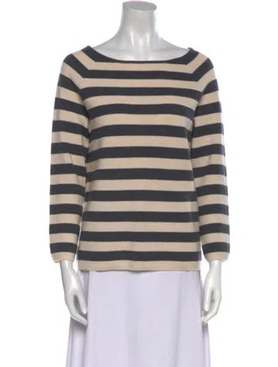 Pre-owned Tory Burch Merino Wool Striped Sweater In Gray