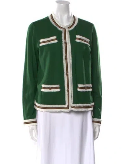 Pre-owned Tory Burch Merino Wool Striped Sweater In Green