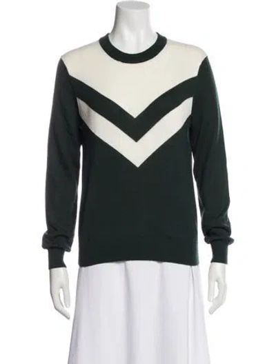 Pre-owned Tory Burch Merino Wool Striped Sweater In Green