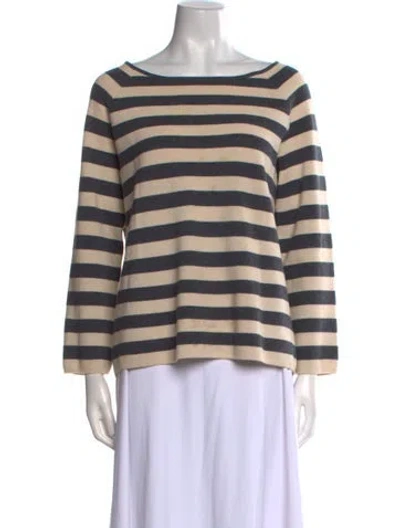 Pre-owned Tory Burch Merino Wool Striped Sweater In Neutral