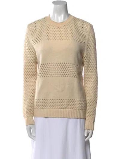 Pre-owned Tory Burch Merino Wool Striped Sweater In Neutral