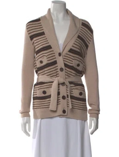 Pre-owned Tory Burch Merino Wool Striped Sweater In Neutral
