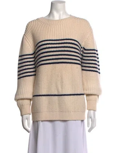 Pre-owned Tory Burch Merino Wool Striped Sweater In Neutrals