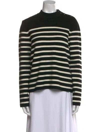 Pre-owned Tory Burch Merino Wool Striped Sweater W/ Tags In Black