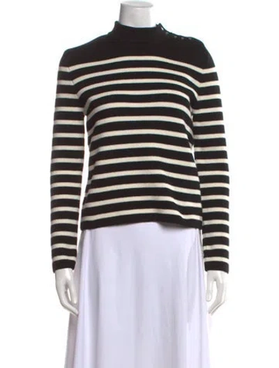 Pre-owned Tory Burch Merino Wool Striped Sweater W/ Tags In Black