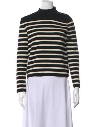 Pre-owned Tory Burch Merino Wool Striped Sweater W/ Tags In Black