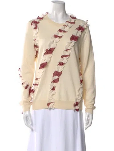 Pre-owned Tory Burch Merino Wool Striped Sweatshirt In Neutral