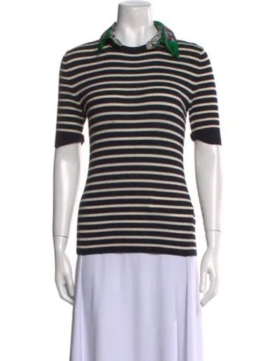 Pre-owned Tory Burch Merino Wool Striped T-shirt In Black