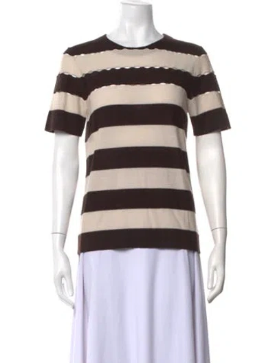 Pre-owned Tory Burch Merino Wool Striped T-shirt W/ Tags In Brown