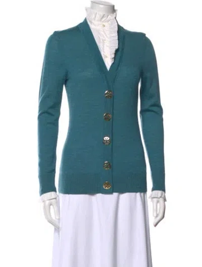 Pre-owned Tory Burch Merino Wool Sweater In Blue