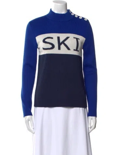 Pre-owned Tory Burch Merino Wool Sweater In Blue