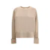 Tory Burch Sweater With A Round Neck In Merino Wool In Brown