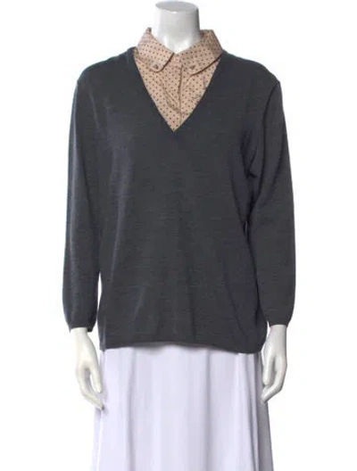 Pre-owned Tory Burch Merino Wool Sweater In Gray