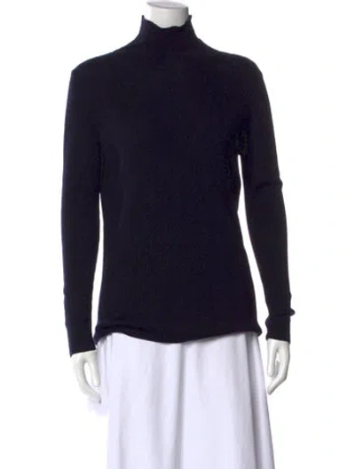 Pre-owned Tory Burch Merino Wool Turtleneck Sweater In Blue