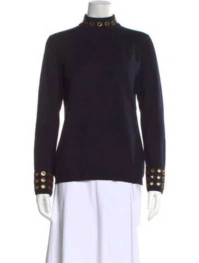 Pre-owned Tory Burch Merino Wool Turtleneck Sweater In Blue