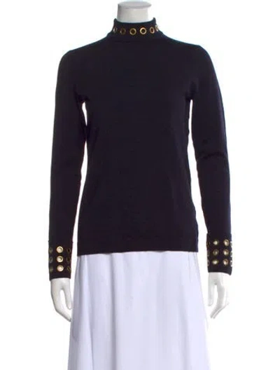 Pre-owned Tory Burch Merino Wool Turtleneck Sweater In Blue