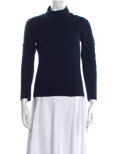 Pre-owned Tory Burch Merino Wool Turtleneck Sweater In Blue