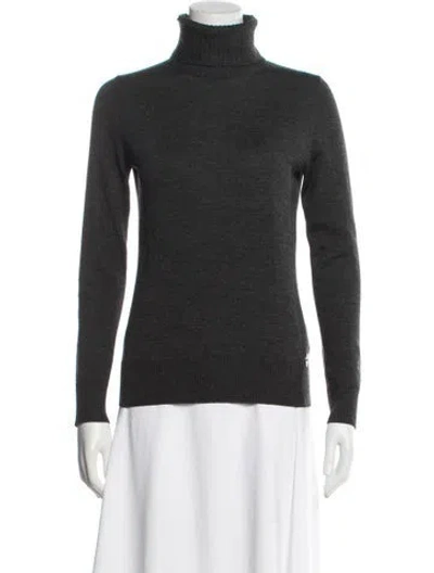 Pre-owned Tory Burch Merino Wool Turtleneck Sweater In Gray