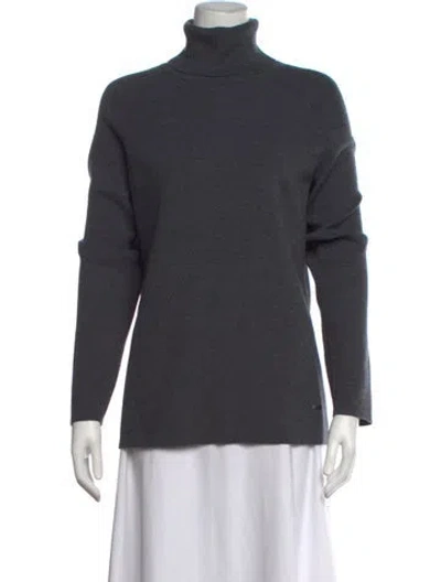 Pre-owned Tory Burch Merino Wool Turtleneck Sweater In Grey
