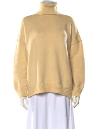 Pre-owned Tory Burch Merino Wool Turtleneck Sweater In Neutral