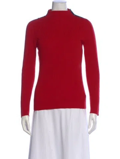 Pre-owned Tory Burch Merino Wool Turtleneck Sweater In Red