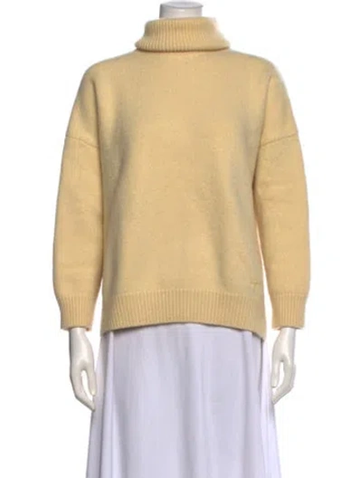 Pre-owned Tory Burch Merino Wool Turtleneck Sweater In Yellow