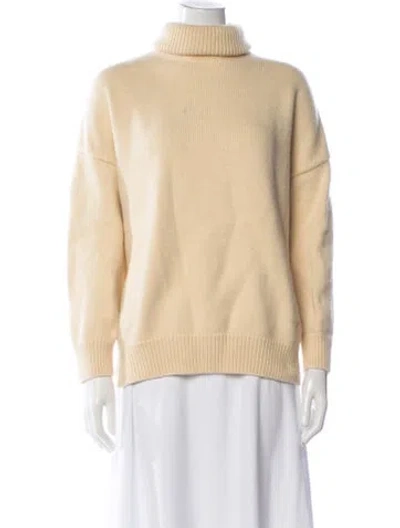 Pre-owned Tory Burch Merino Wool Turtleneck Sweater In Yellow