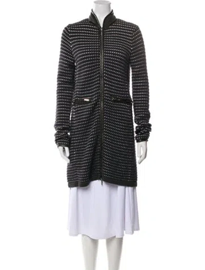 Pre-owned Tory Burch Merino Wool Tweed Pattern Coat In Black