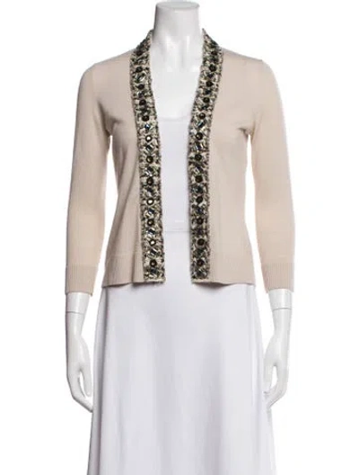 Pre-owned Tory Burch Merino Wool Tweed Pattern Jacket In Neutrals