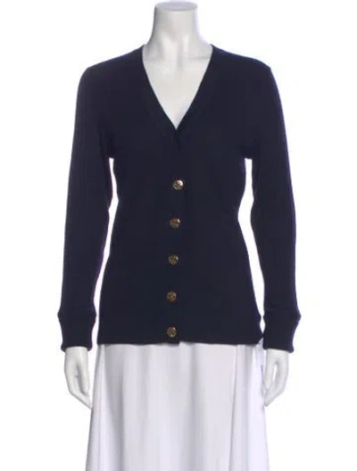 Pre-owned Tory Burch Merino Wool V-neck Sweater In Black