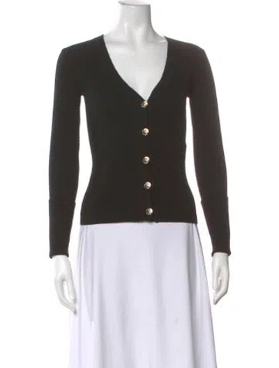 Pre-owned Tory Burch Merino Wool V-neck Sweater In Black