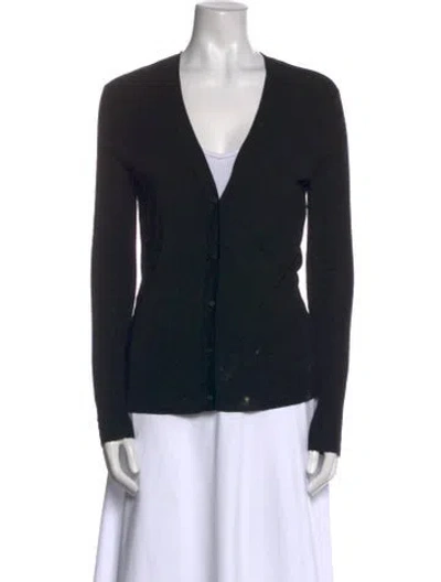 Pre-owned Tory Burch Merino Wool V-neck Sweater In Black