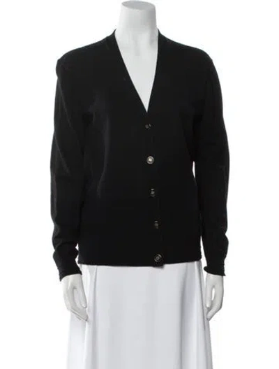 Pre-owned Tory Burch Merino Wool V-neck Sweater In Black
