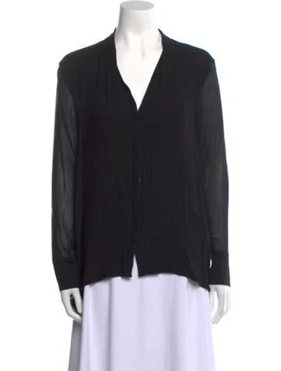 Pre-owned Tory Burch Merino Wool V-neck Sweater In Black